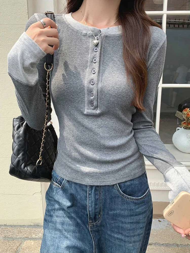 Women Top Fashion - Y2K 패치워크 티셔츠 2025, 대비색 그런지