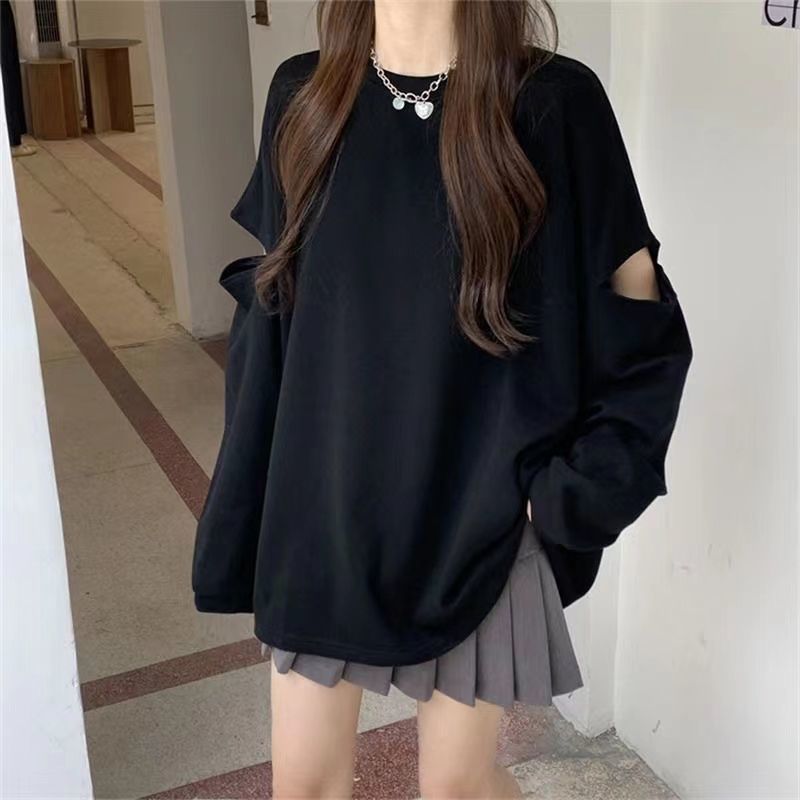 Women Fashion Uk - 여성용 구멍 뚫린 루즈 트렌드 티셔츠,