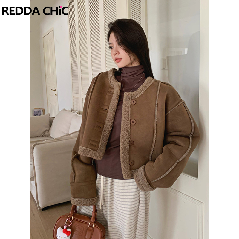 Sherpa Coat Women - REDDACHiC 여성 셰르파 플리스 가죽 봄버