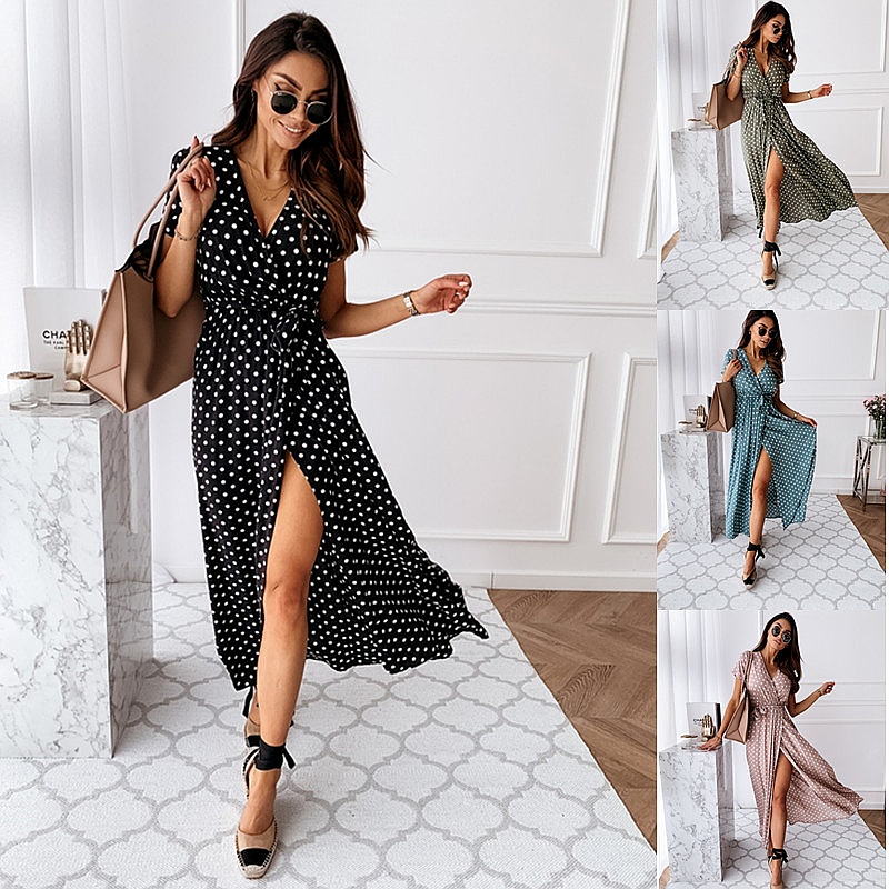 Maxi Dress Boho - 여름 보헤미안 스타일 폴카 도트 프린트