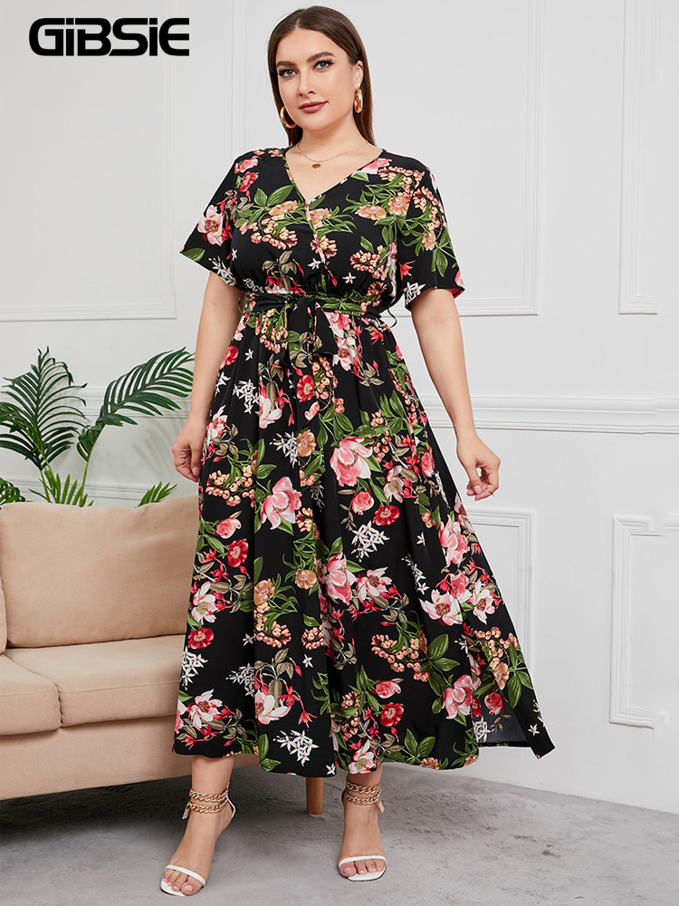 Maxi Dress Boho - GIBSIE-V 넥 플로럴 프린트 보헤미안 드레스