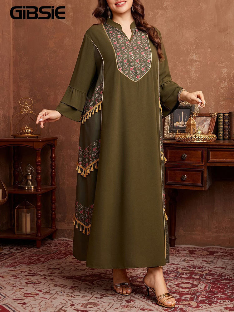 Maxi Dress Boho - GIBSIE 플러스 사이즈 에스닉 스타일 프린트