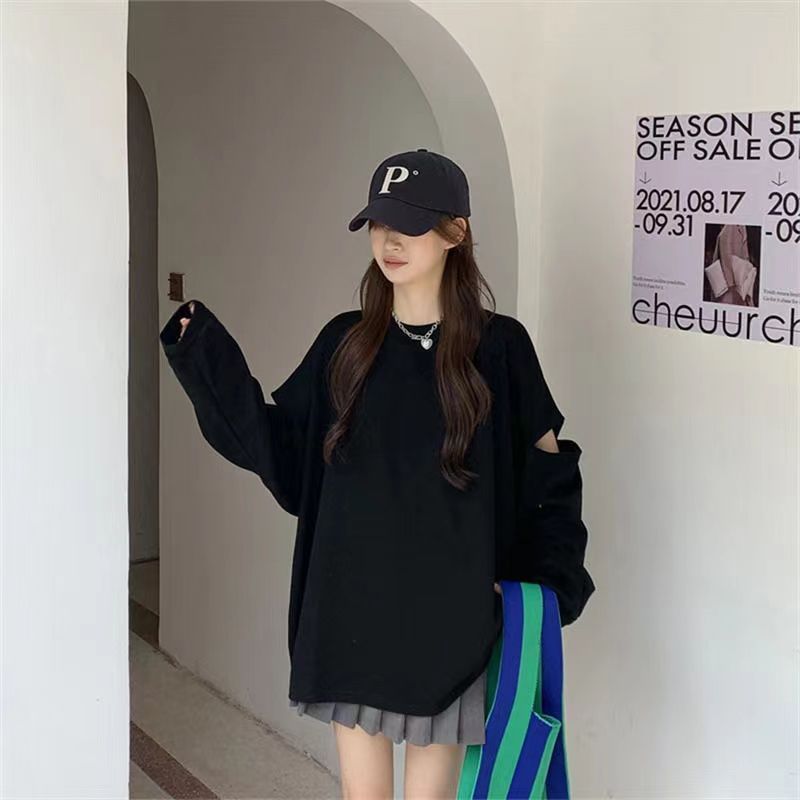여성용 구멍 뚫린 루즈 트렌드 티셔츠, 긴팔 O넥 플러 - Women Fashion Uk 리뷰 및 가격