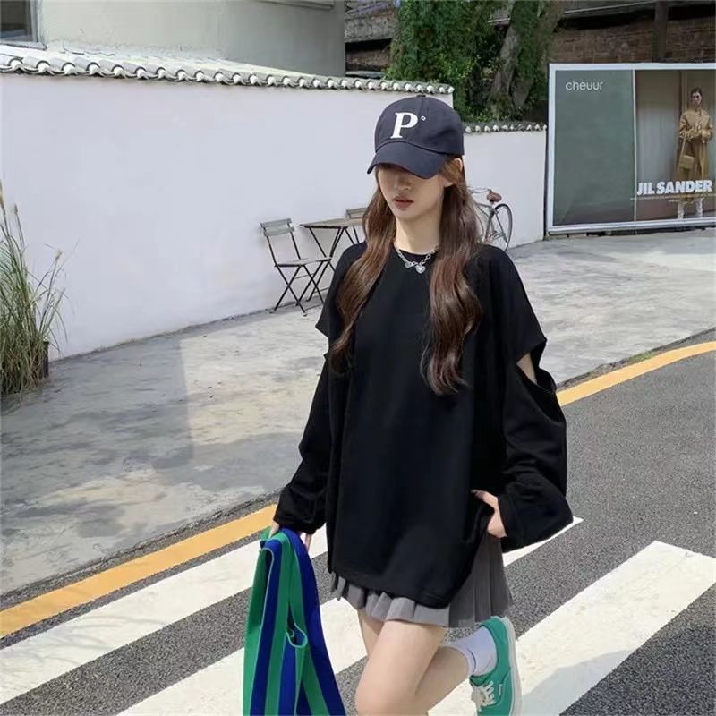 여성용 구멍 뚫린 루즈 트렌드 티셔츠, 긴팔 O넥 플러 - Women Fashion Uk 리뷰 및 가격
