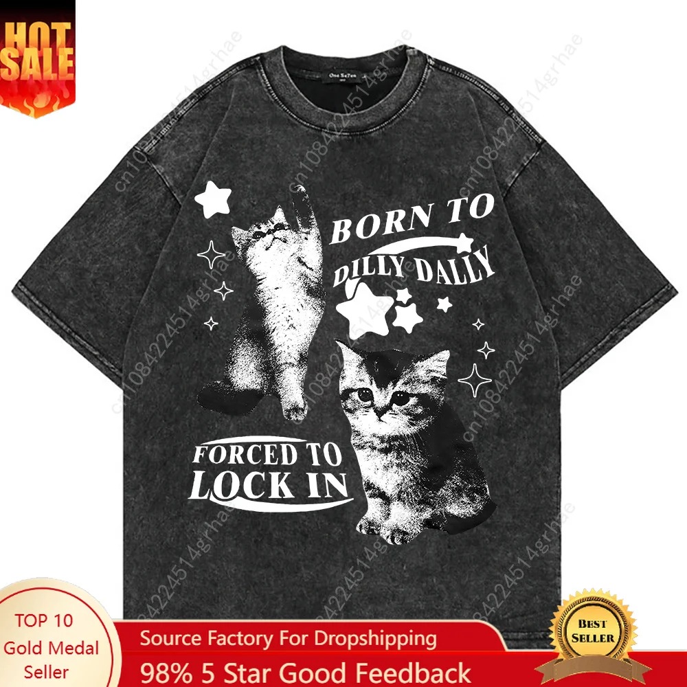 100% 코튼 빈티지 워싱 Y2K 재미있는 고양이 미e - Women'S Fashion Graphic Tees 리뷰 및 가격