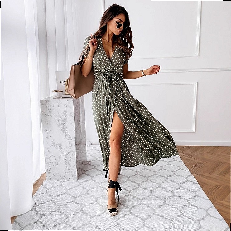 여름 보헤미안 스타일 폴카 도트 프린트 V넥 반팔 맥시 - Maxi Dress Boho 리뷰 및 가격