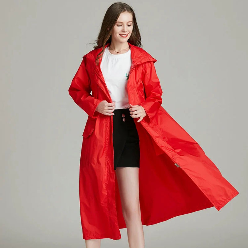 여성용 경량 레드 블랙 통기성 레인 코트, 방수 롱 레 - Women'S Fashion Raincoat 리뷰 및 가격