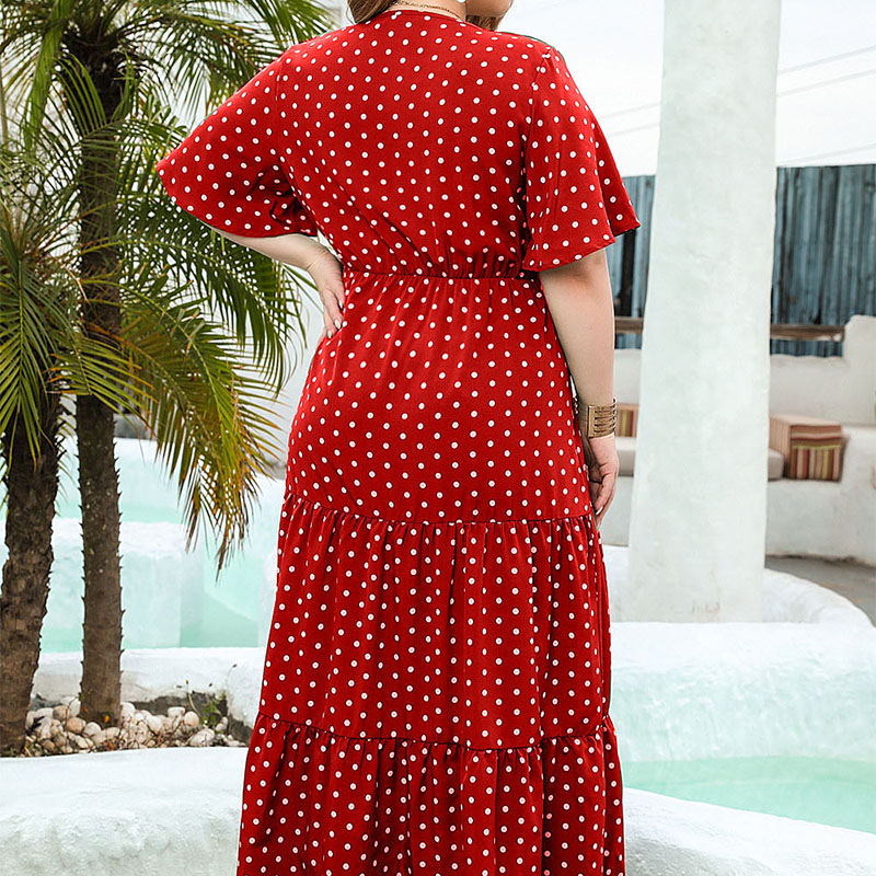 보헤미안 도트 프린트 V넥 여성 플러스 사이즈 반팔 여 - Maxi Dress Boho 리뷰 및 가격