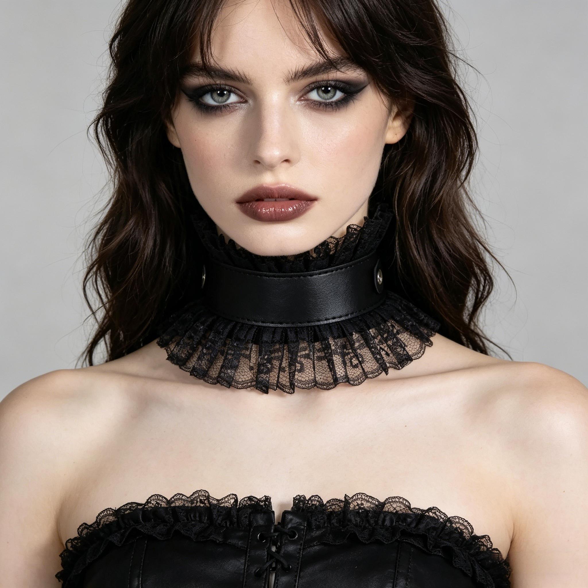 여성용 빈티지 가짜 칼라 고딕 블랙 인조 가죽 러플 플 - Women'S Fashion Victorian 리뷰 및 가격
