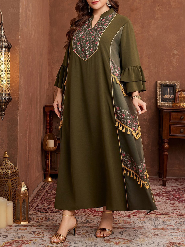 GIBSIE 플러스 사이즈 에스닉 스타일 프린트 태슬  - Maxi Dress Boho 리뷰 및 가격