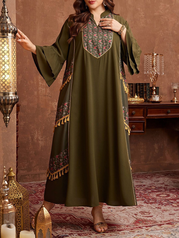 GIBSIE 플러스 사이즈 에스닉 스타일 프린트 태슬  - Maxi Dress Boho 리뷰 및 가격